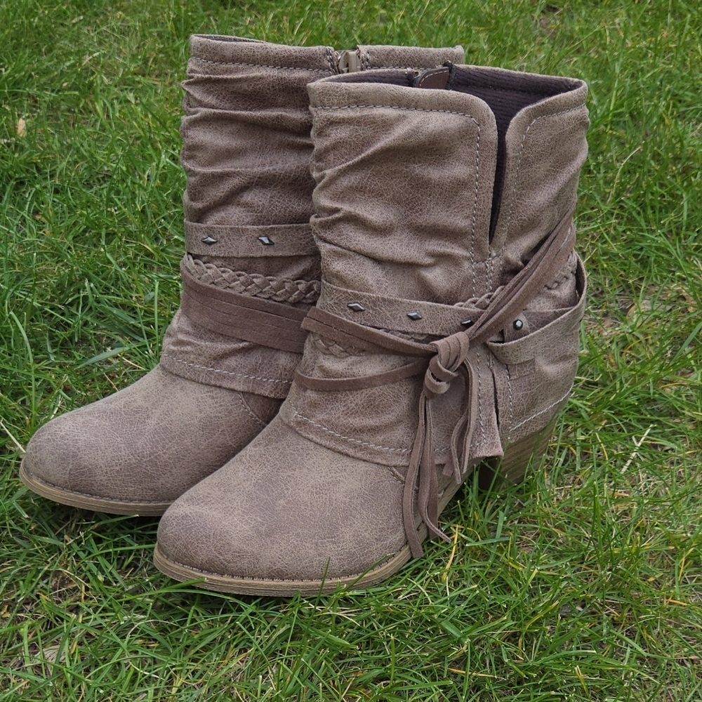 Pop Tan Ankle Boots with Decorative Straps